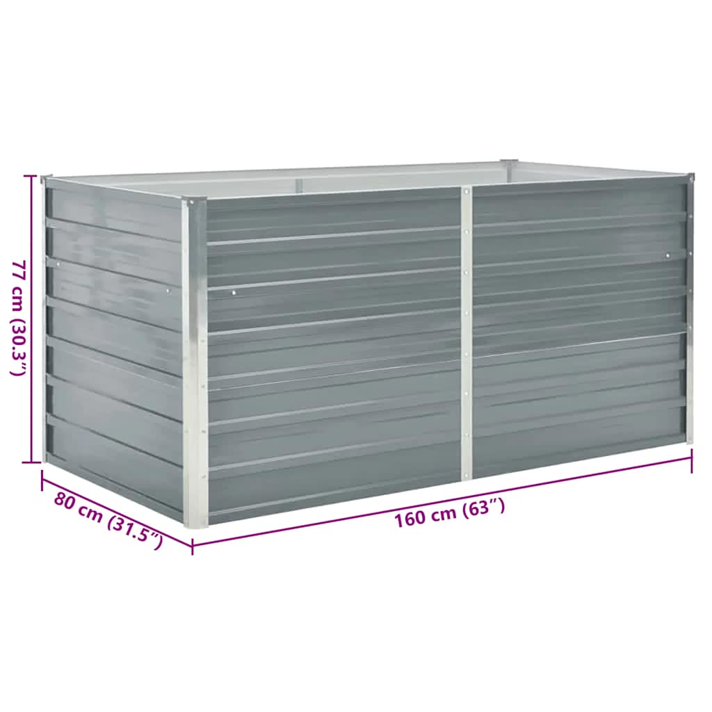 Canteiro de jardim elevado 160x80x77cm aço galvanizado cinzento