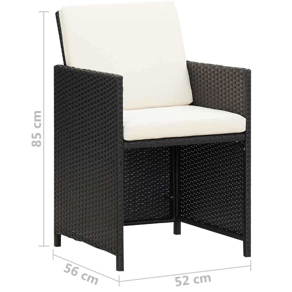 Cadeiras de jardim 2 pcs c/ almofadões, almofadas vime PE preto