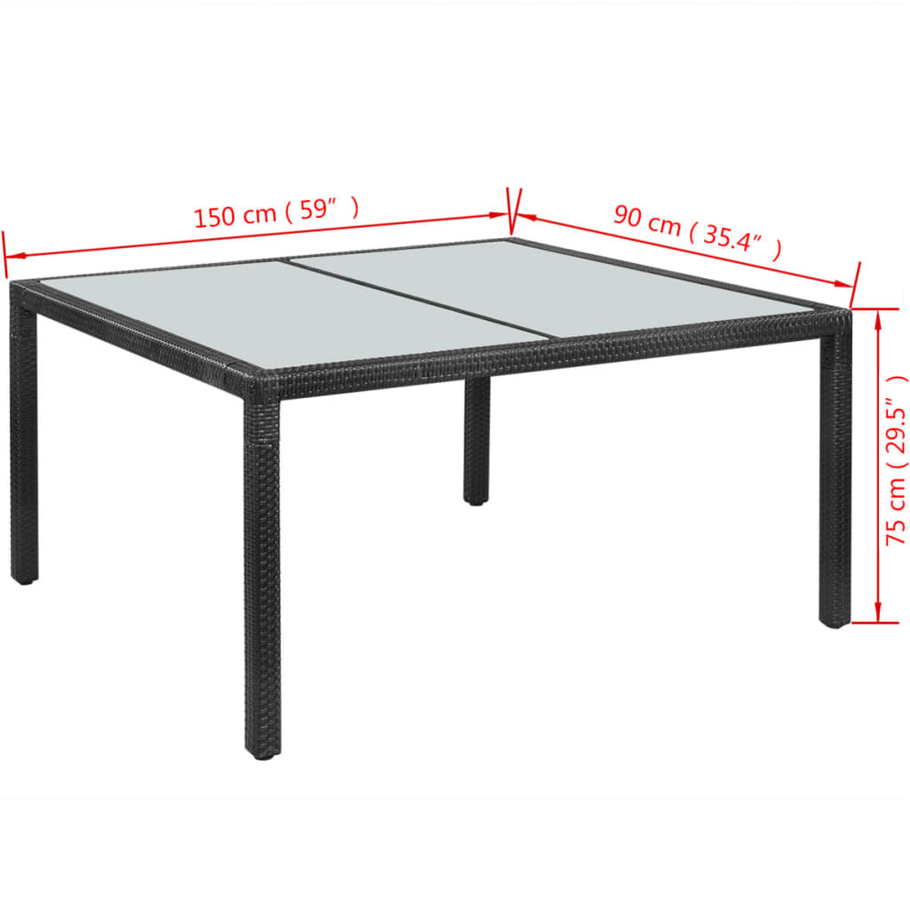Mesa de jantar de exterior em vime 150x90x75 cm preto