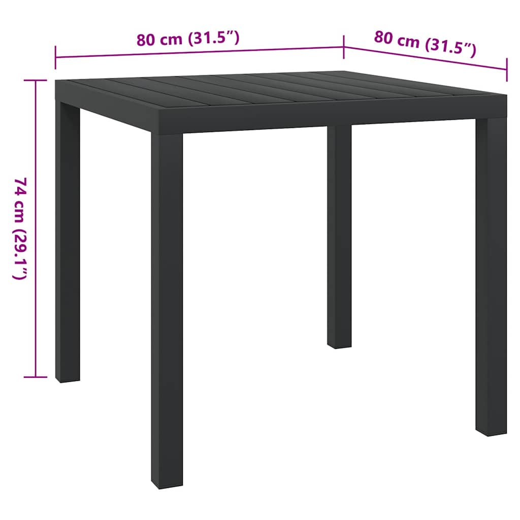 Mesa de jardim em alumínio e WPC 80x80x74 cm preto
