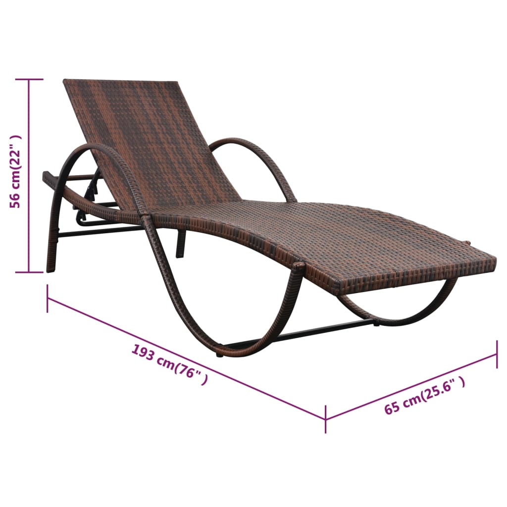Espreguiçadeira com almofadão e mesa vime PE castanho