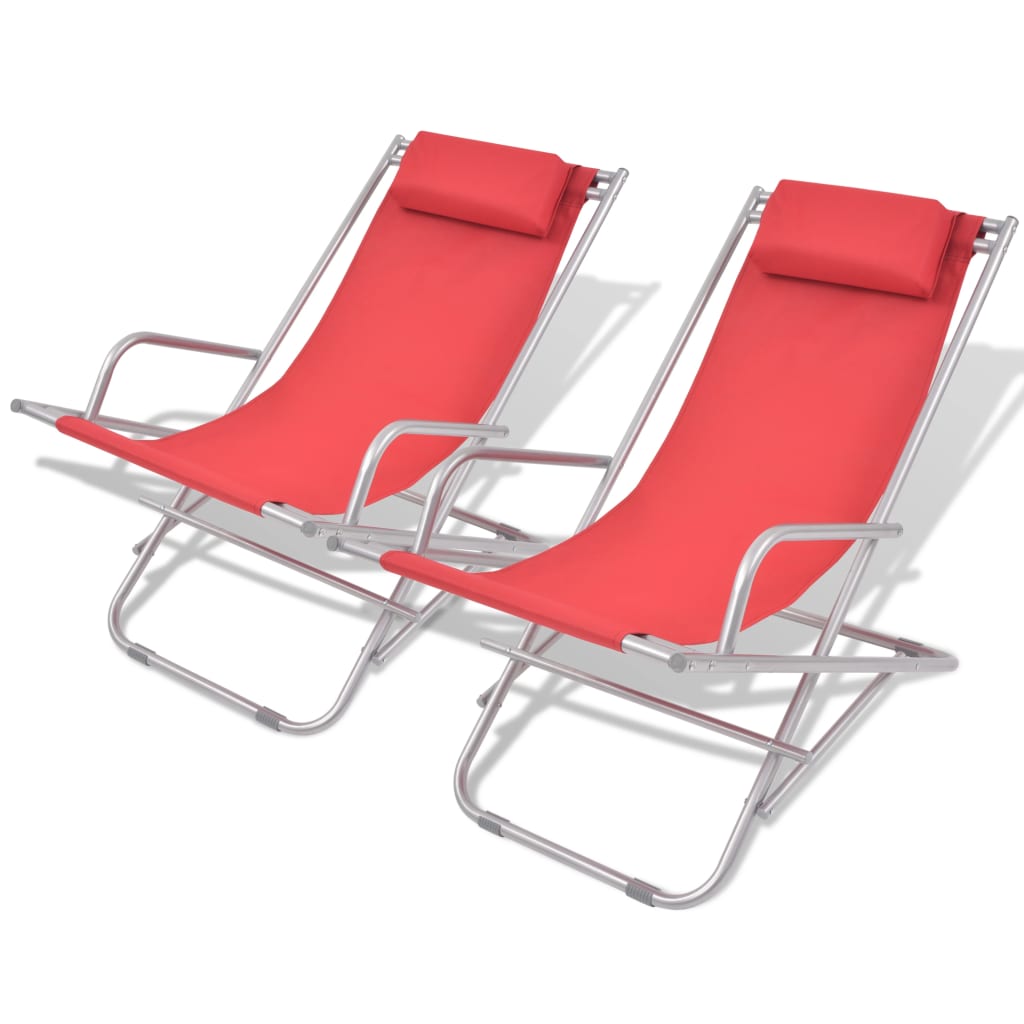 Cadeiras de jardim reclináveis 2 pcs aço vermelho