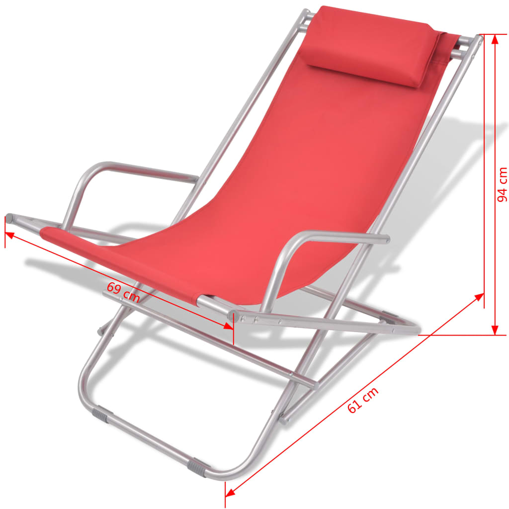 Cadeiras de jardim reclináveis 2 pcs aço vermelho