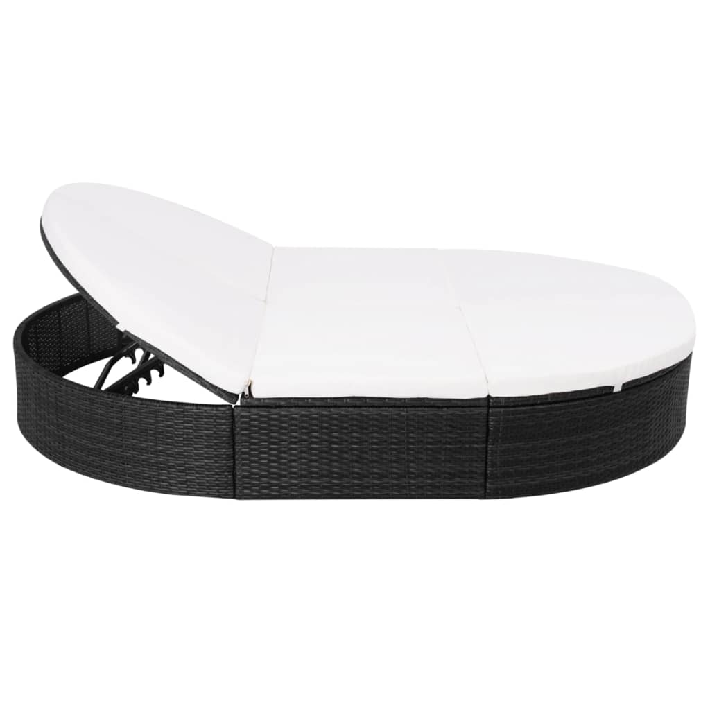 Espreguiçadeira de exterior com almofadão vime PE preto