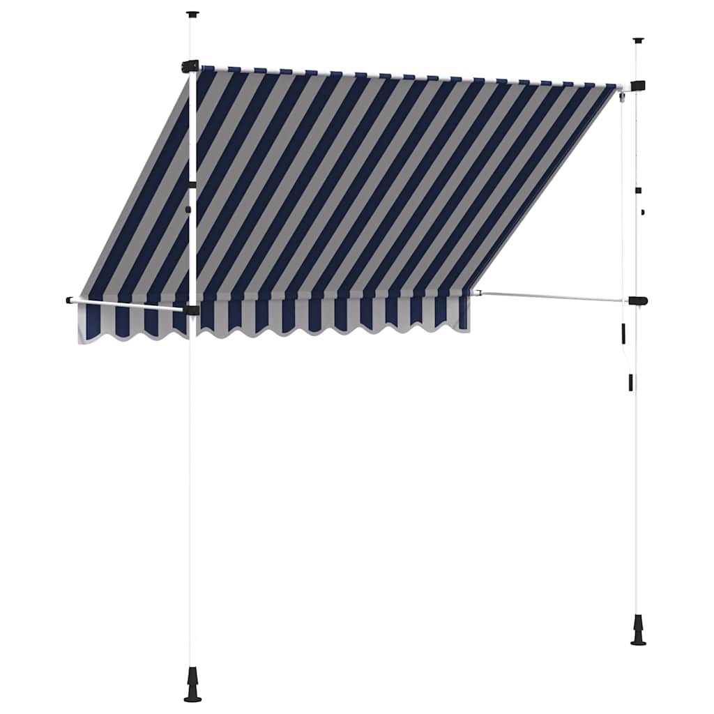 Toldo retrátil manual 250 cm riscas azuis e brancas