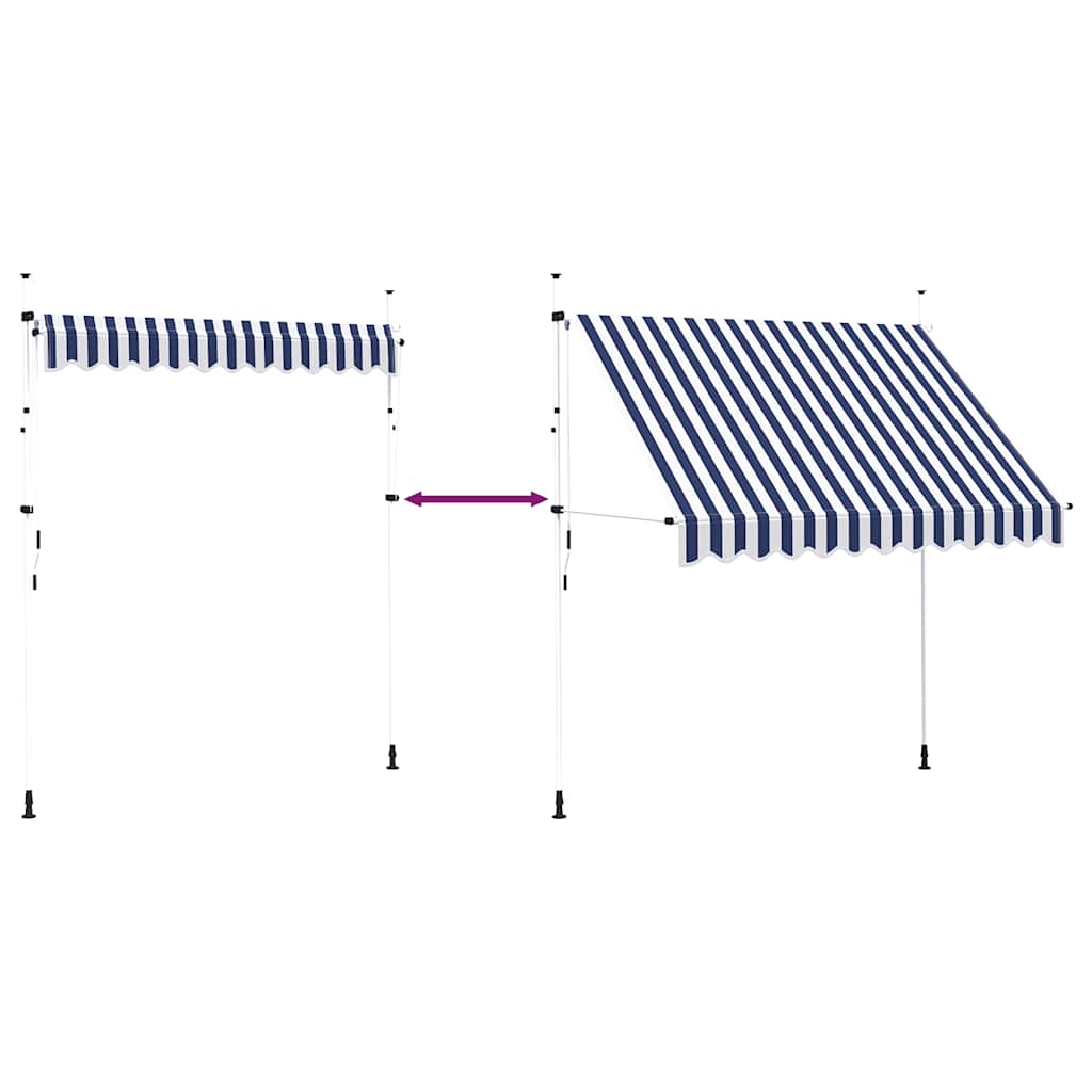 Toldo retrátil manual 250 cm riscas azuis e brancas