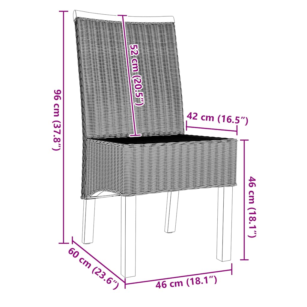 Cadeiras de jantar 2 pcs vime genuíno castanho
