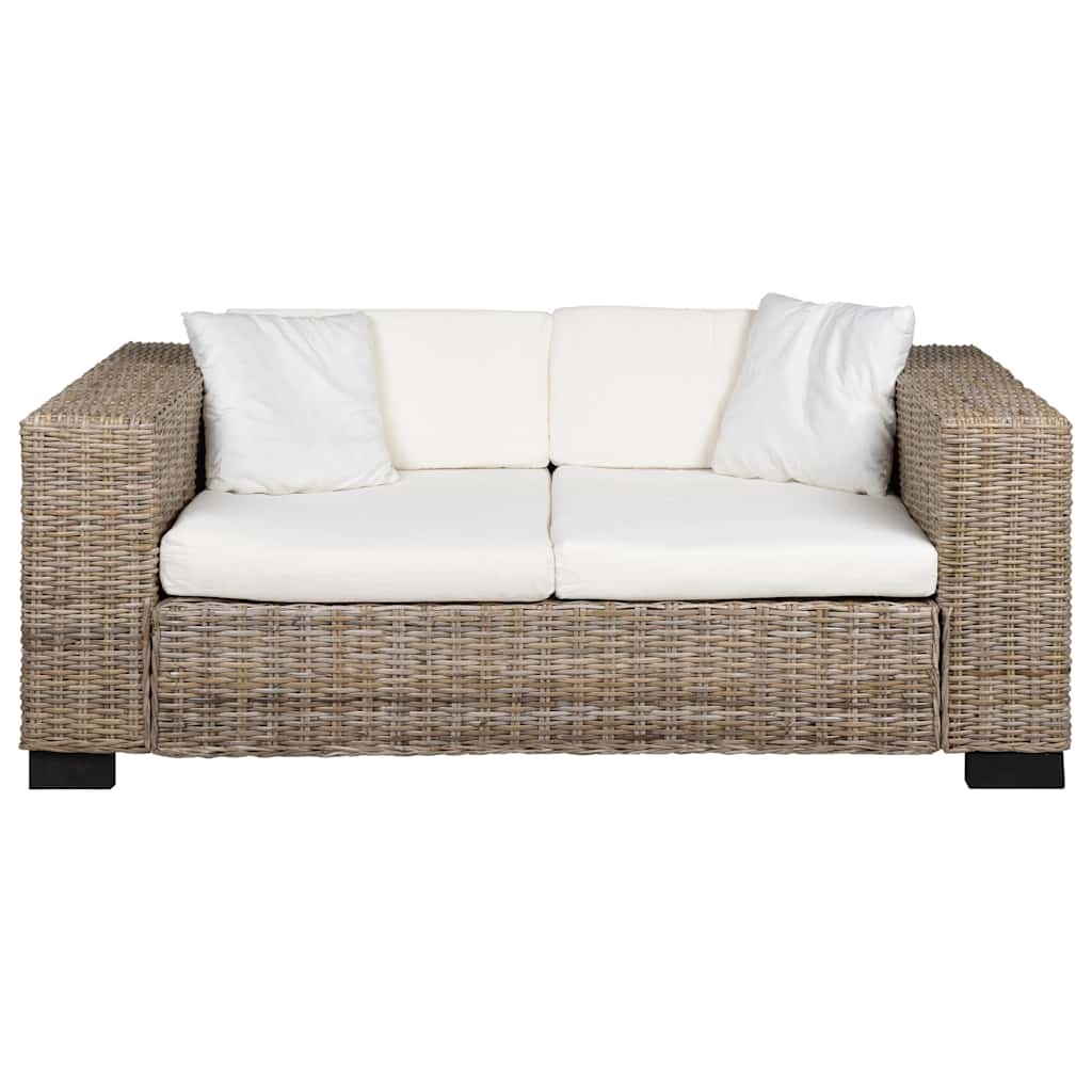 Conjunto de sofá de 2 lugares, 7 pcs, vime genuíno