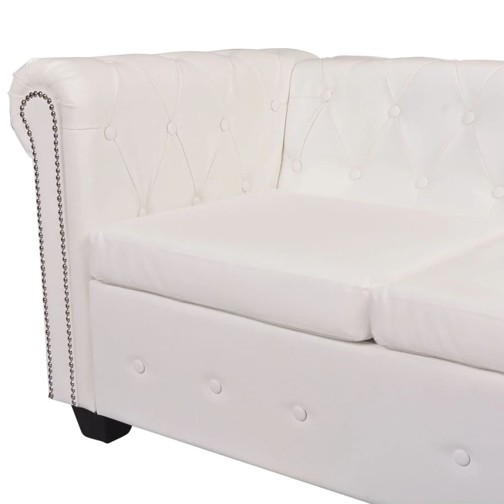 Sofá de canto Chesterfield 5 lugares couro artificial branco