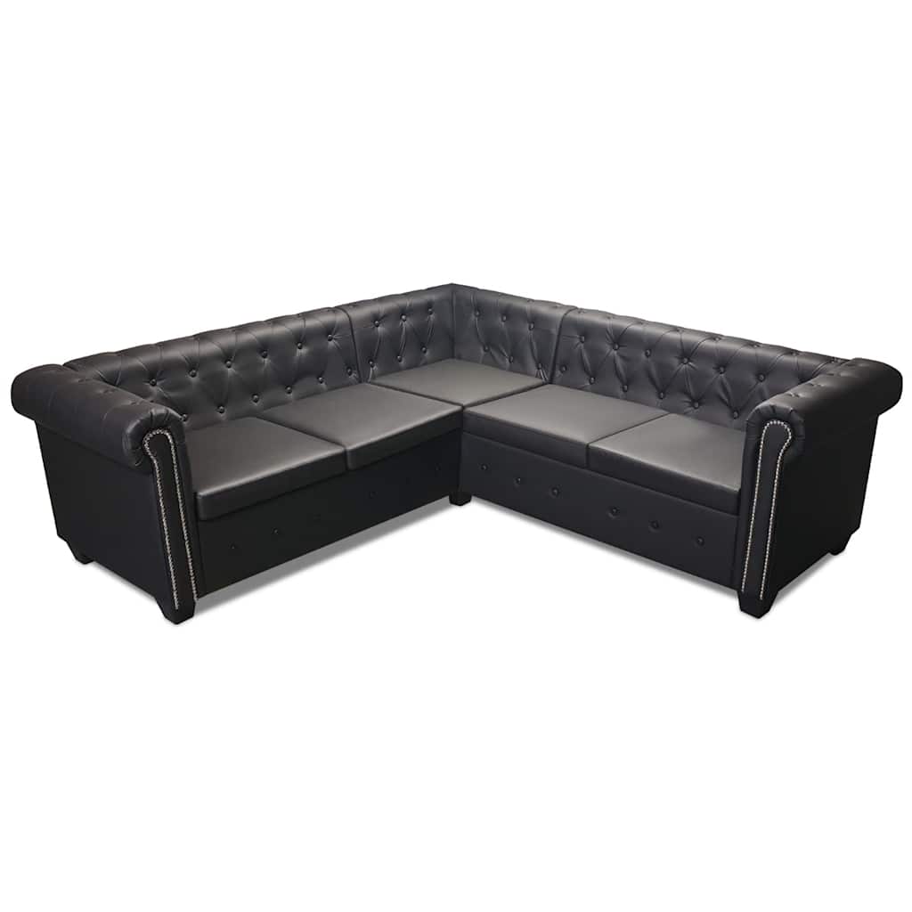 Sofá de canto Chesterfield 5 lugares couro artificial preto