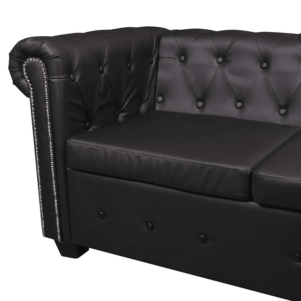 Sofá de canto Chesterfield 5 lugares couro artificial preto