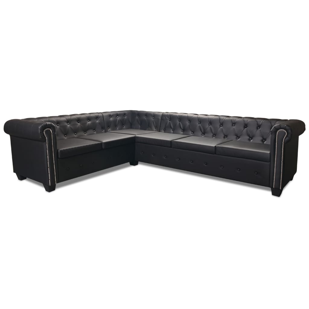 Sofá de canto Chesterfield 6 lugares couro artificial preto
