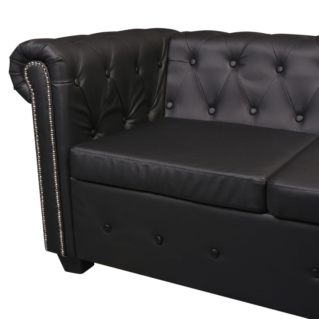 Sofá de canto Chesterfield 6 lugares couro artificial preto