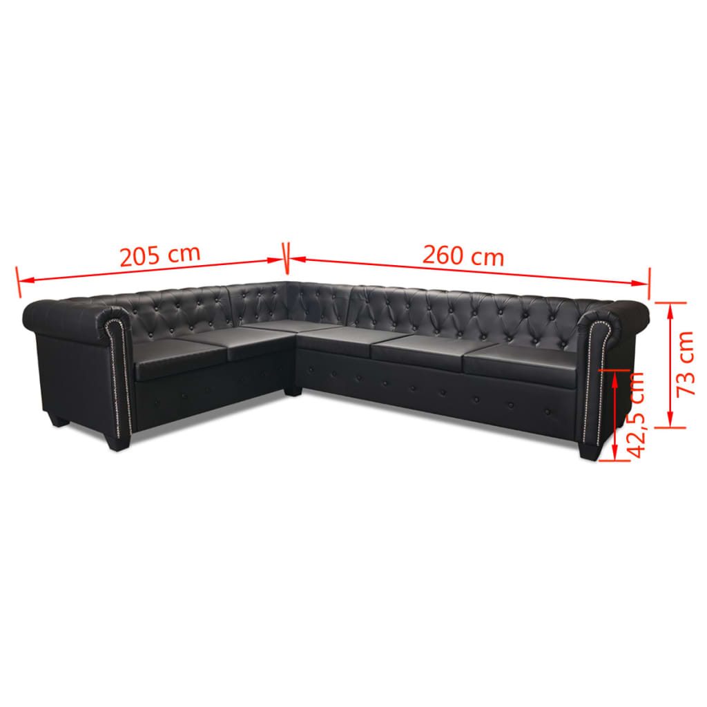 Sofá de canto Chesterfield 6 lugares couro artificial preto