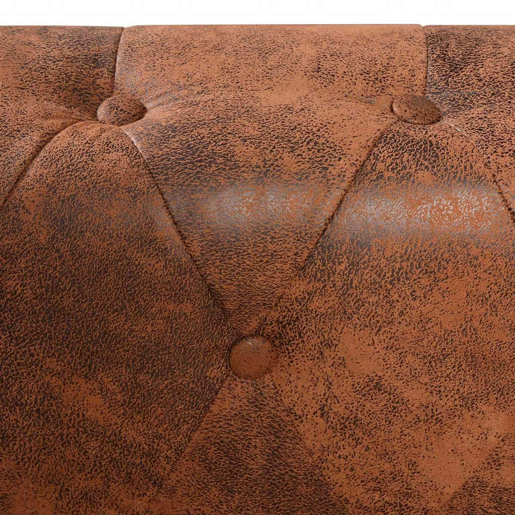 Sofá de canto Chesterfield 6 lugares couro artificial castanho