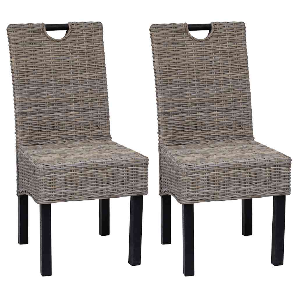 Cadeiras de jantar, 2 pcs, vime Kubu e madeira de mangueira