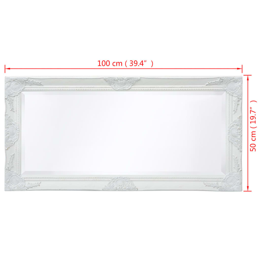 Espelho de parede, estilo barroco, 100x50 cm, branco