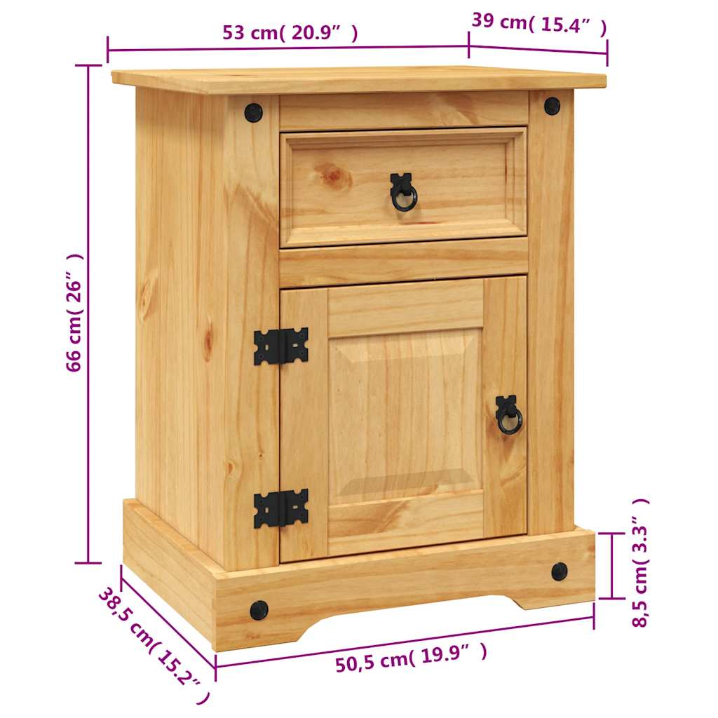 Mesa de cabeceira Corona Range em pinho mexicano 53x39x66 cm