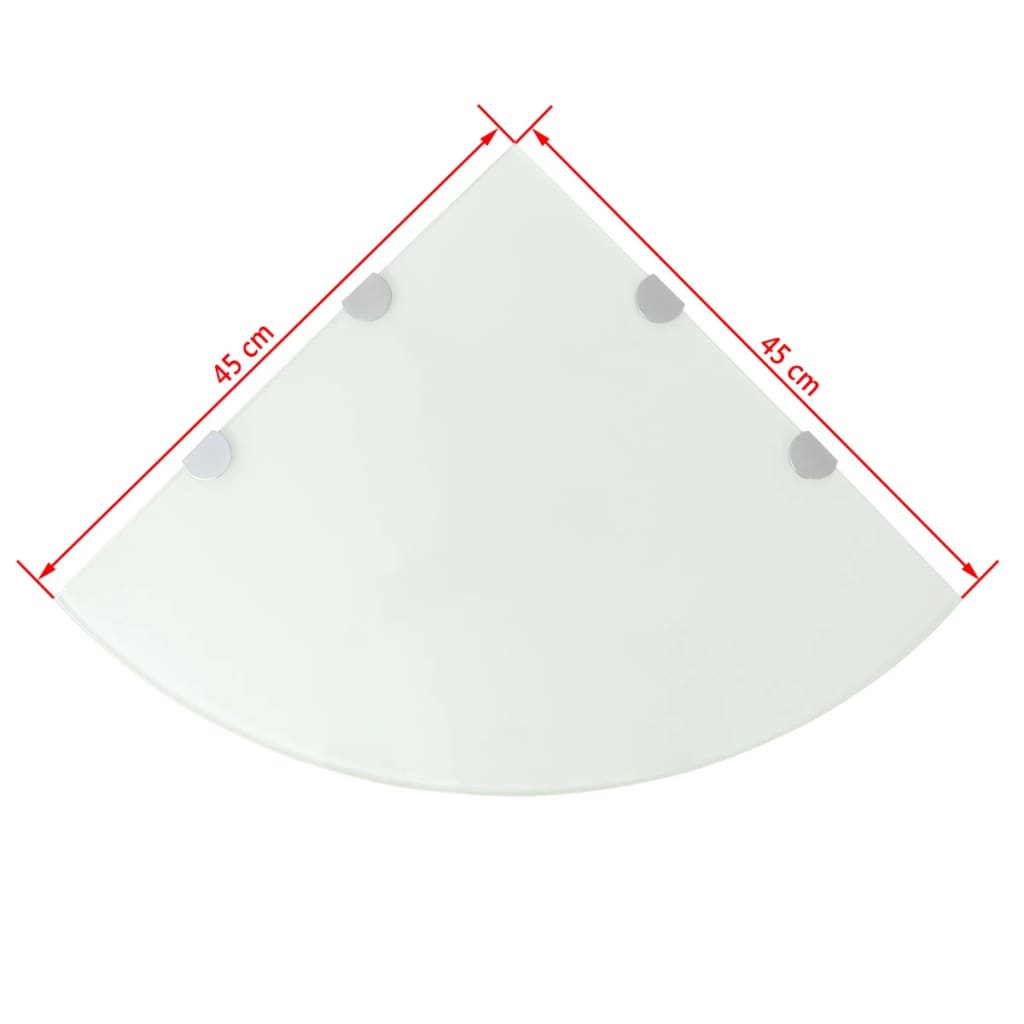 Prateleira canto, suportes cromados, vidro branco 45x45cm