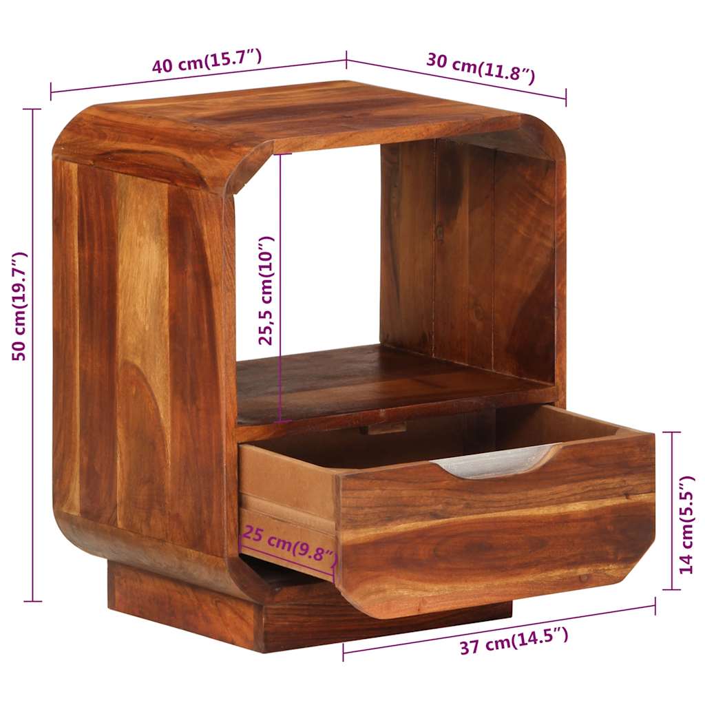 Mesa cabeceira c/ gaveta madeira acácia maciça 40x30x50 cm