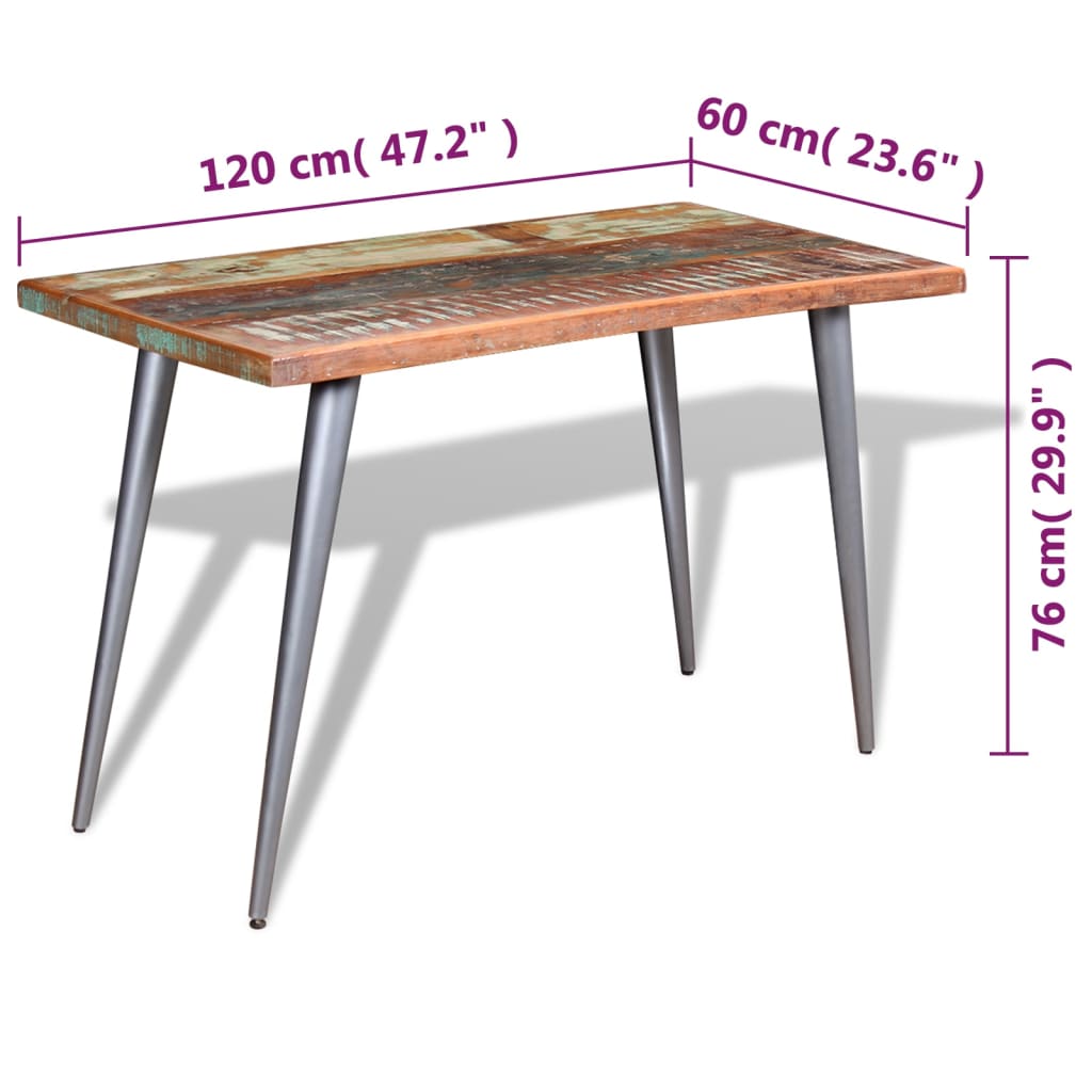 Mesa de jantar madeira reciclada maciça 120x60x76 cm