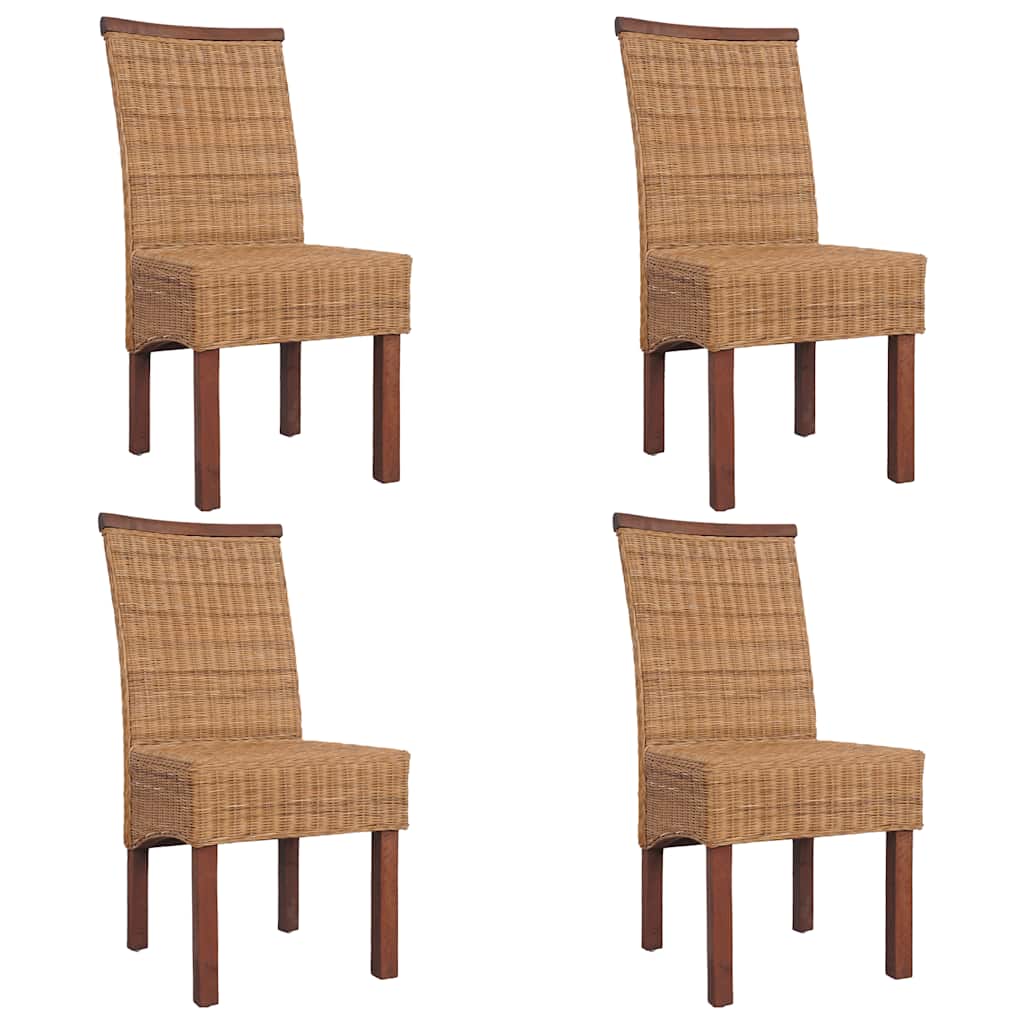 Cadeiras de jantar 4 pcs vime genuíno castanho