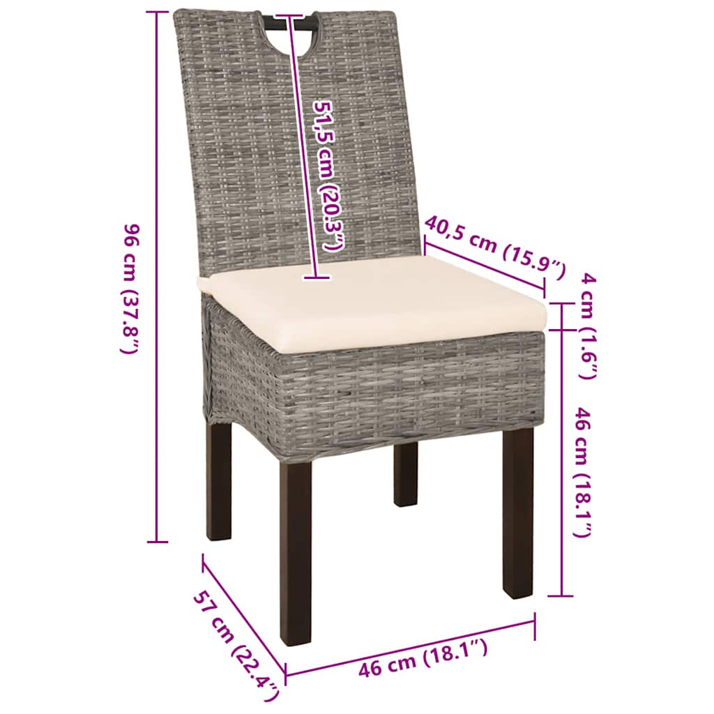 Cadeiras de jantar, 6 pcs, vime Kubu madeira de mangueira