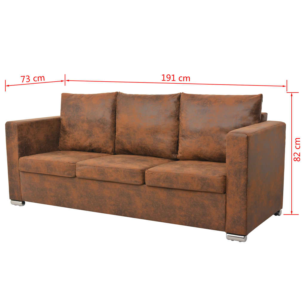 Sofá de 3 lugares 191x73x82 cm camurça artificial