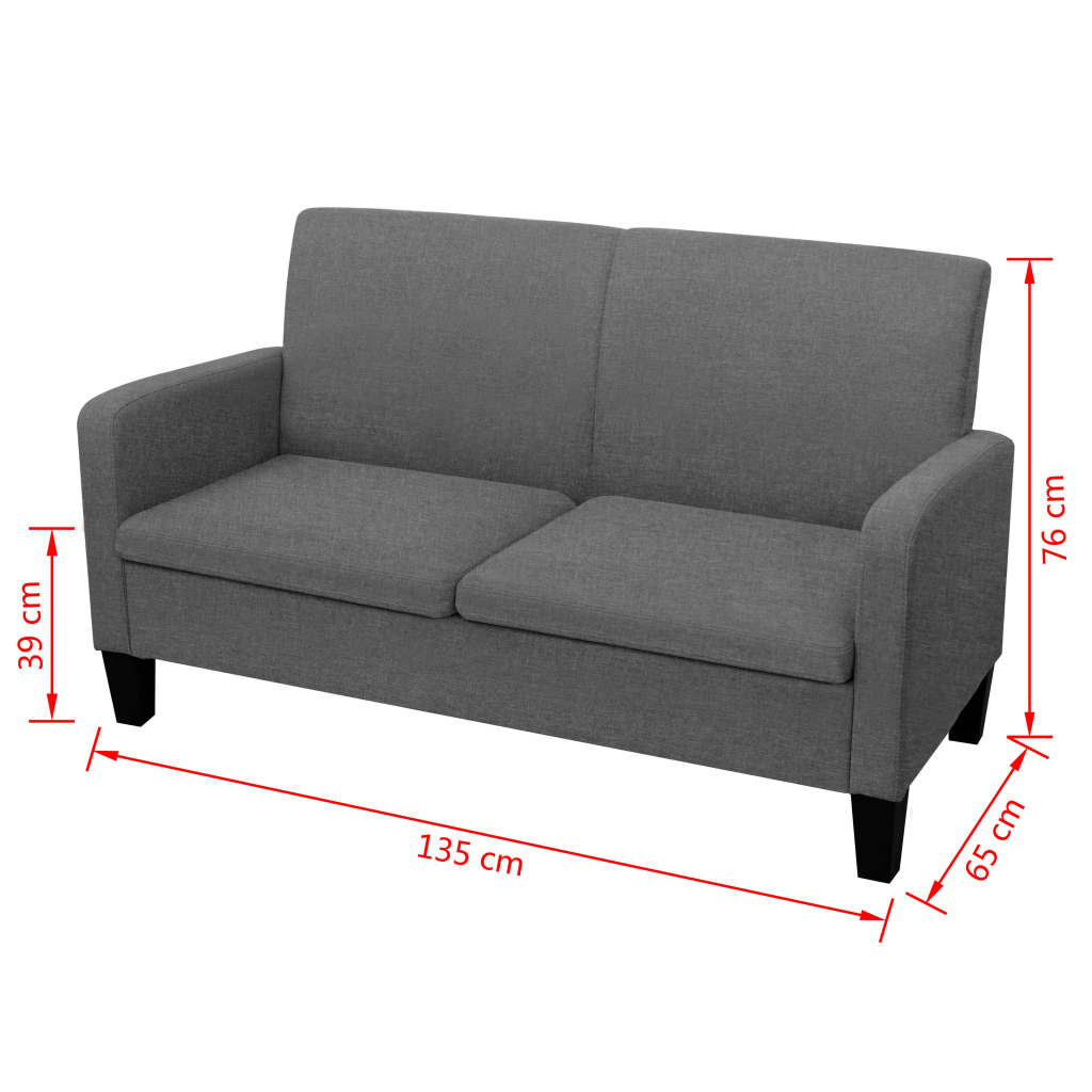 Sofá de 2 lugares 135x65x76 cm cinzento escuro