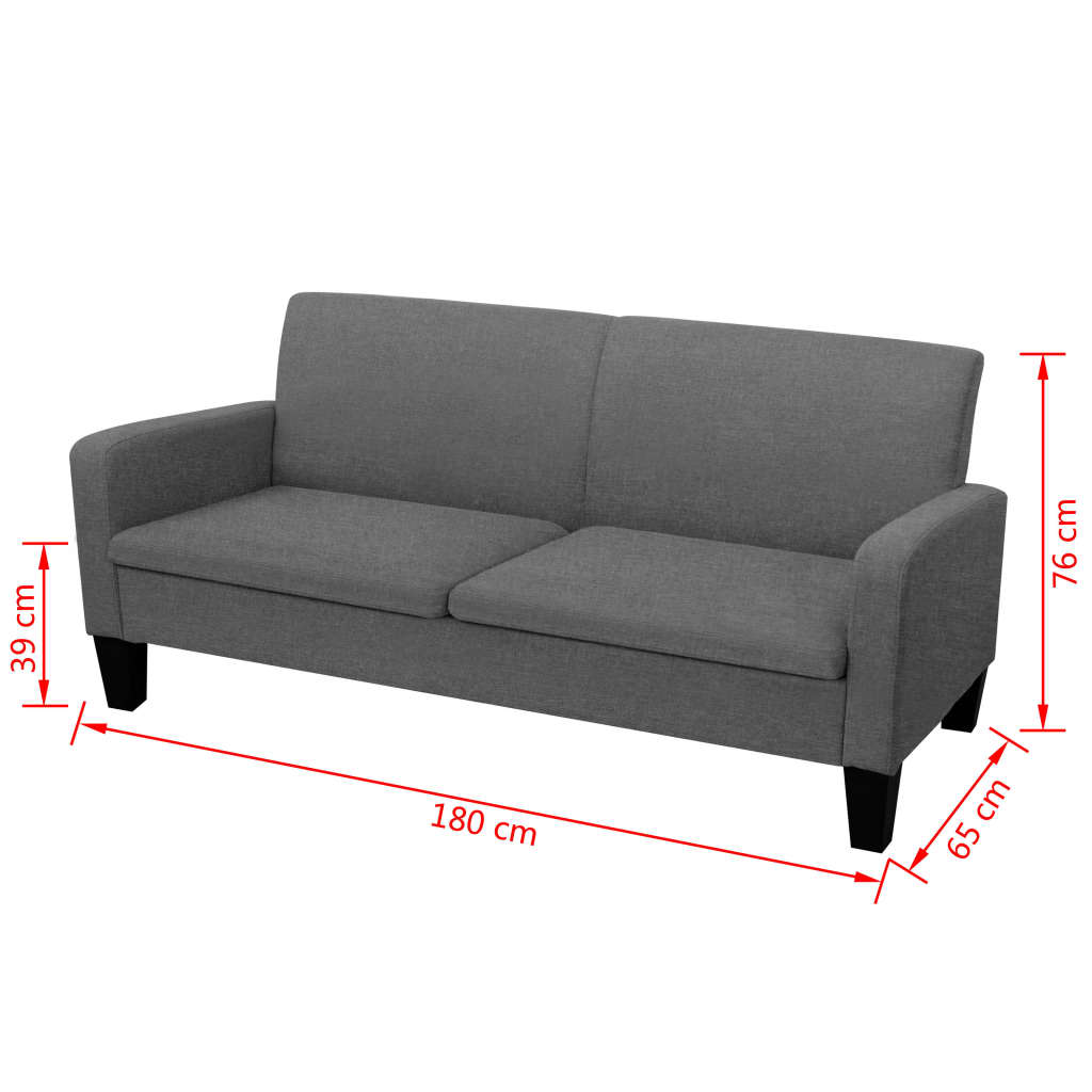Sofá de 3 lugares 180x65x76 cm cinzento-escuro