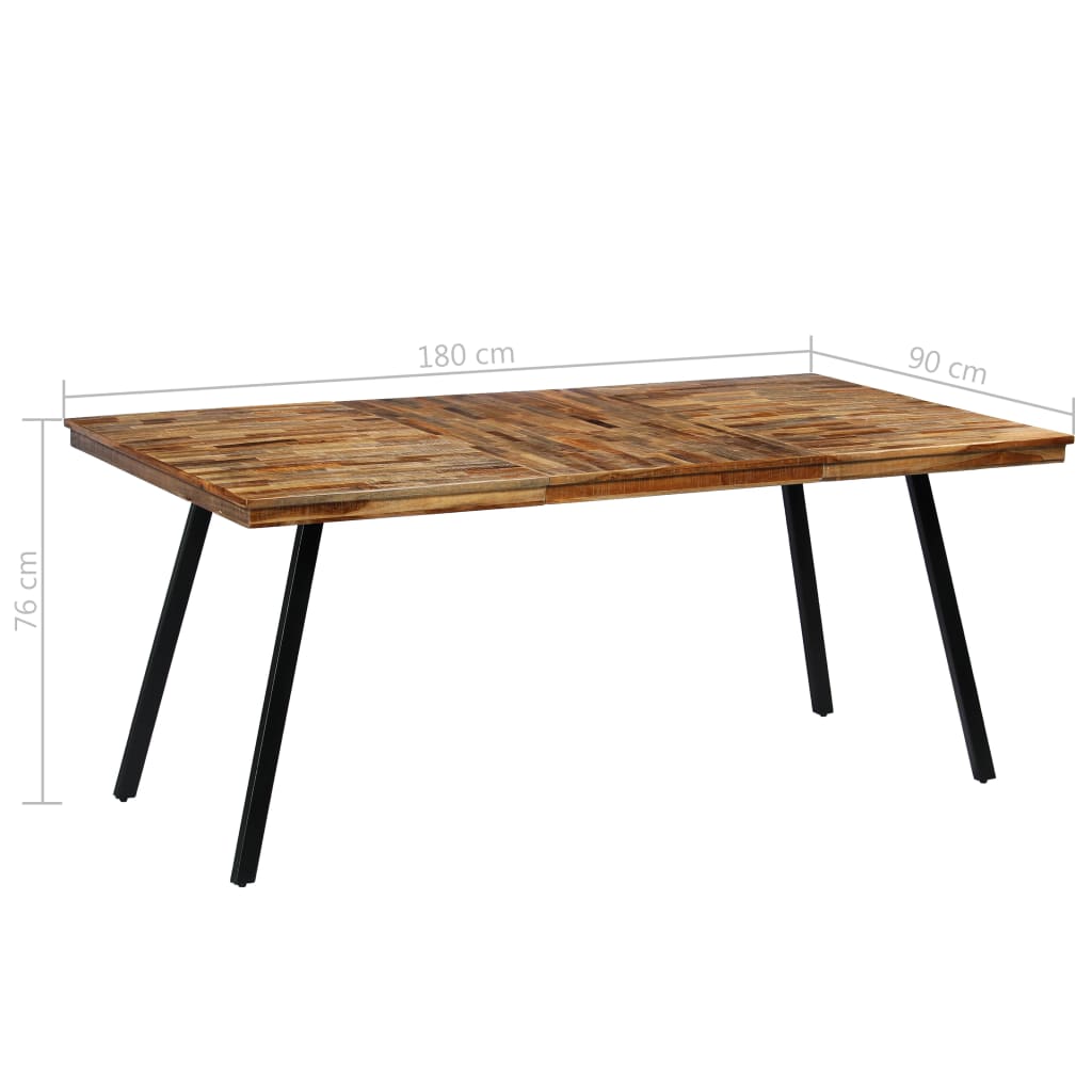 Mesa de jantar madeira de teca recuperada e aço 180x90x76 cm