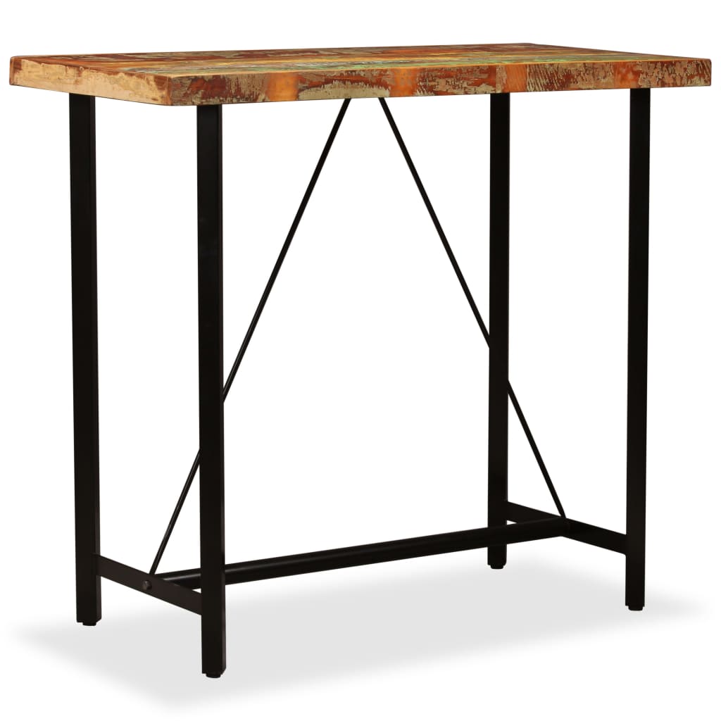 Mesa de bar em madeira reciclada maciça 120x60x107 cm