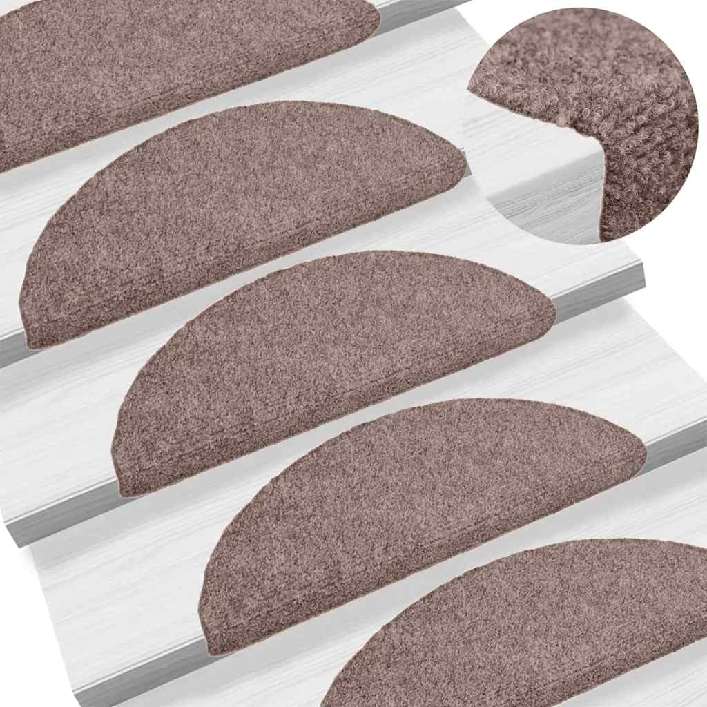Tapetes de escada autoadesivos 15 peças 56x17x3 cm marrom claro meia-lua
