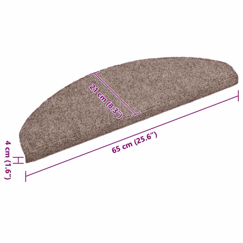 Tapetes de escada autoadesivos 15 peças 65x21x4 cm marrom claro meia-lua grande