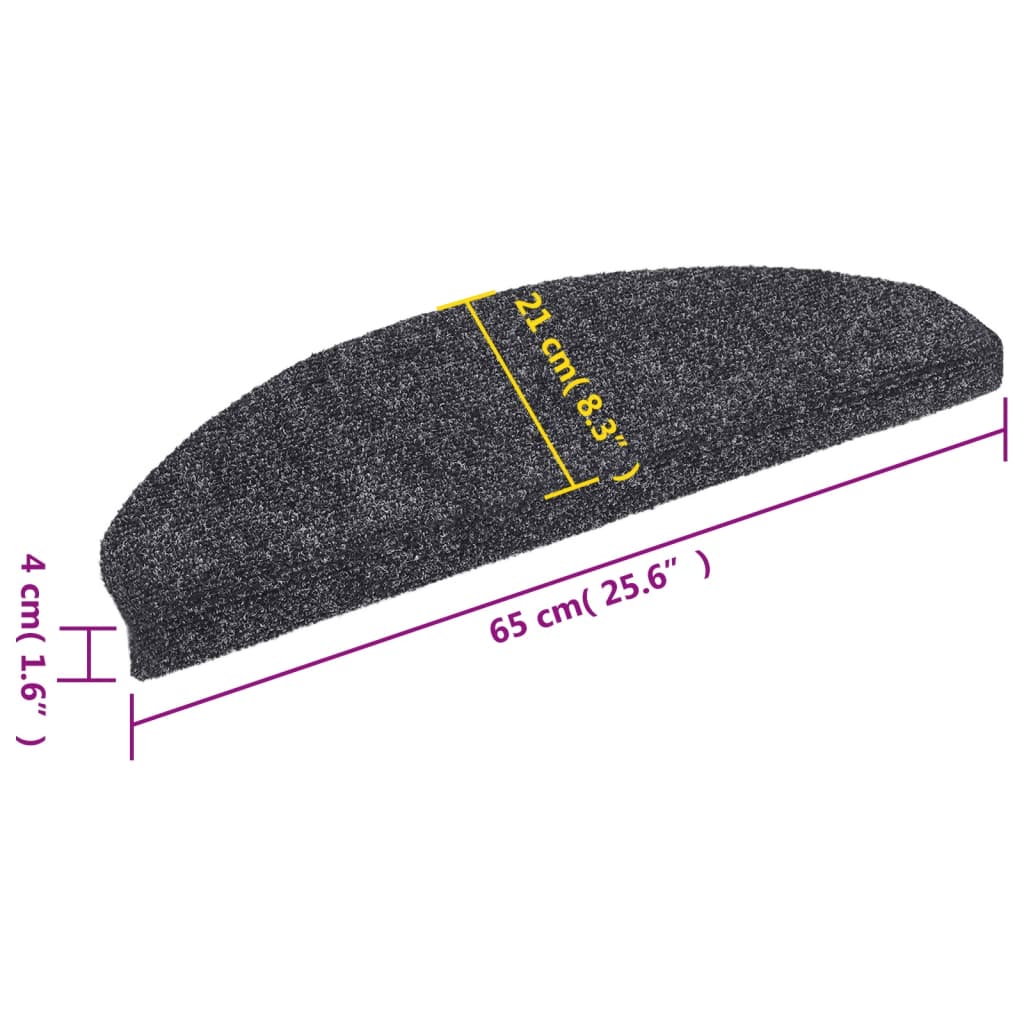 Tapetes de escada autoadesivos 15 peças 65x21x4 cm cinza escuro semicircular grande
