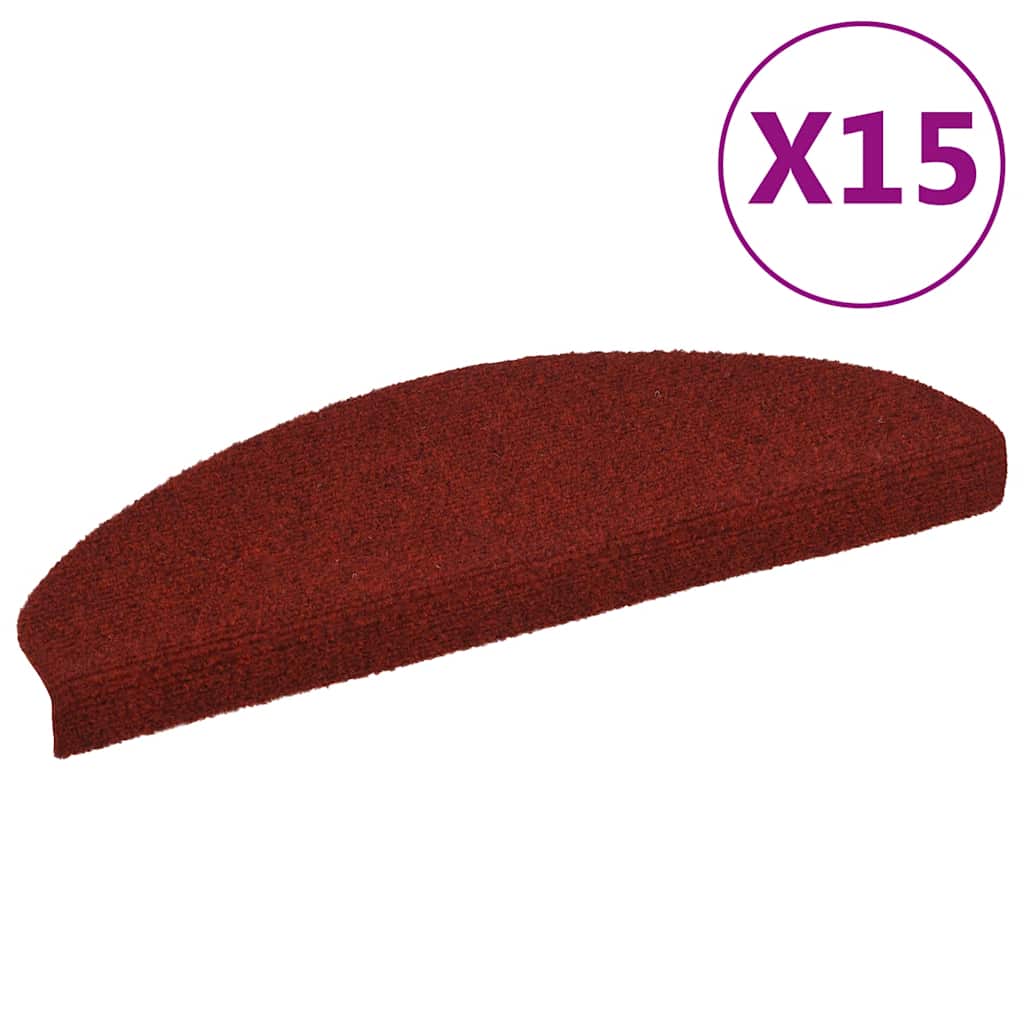 Tapetes de escada adesivos 15 pcs 65x21x4 cm vermelho