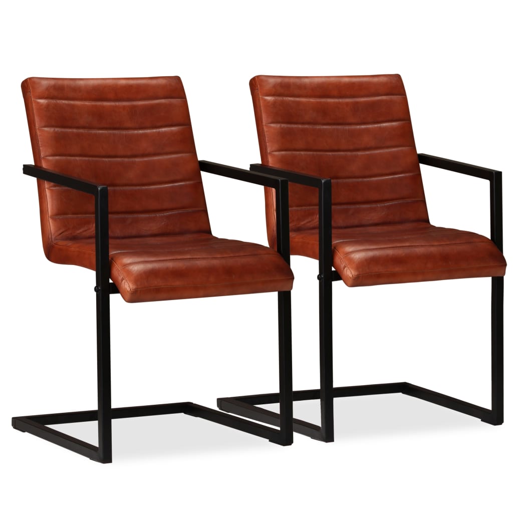 Cadeiras de jantar 2 pcs couro genuíno castanho
