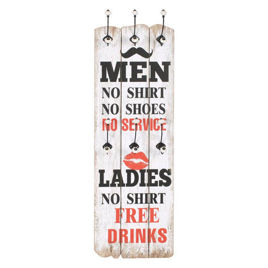 Bengaleiro de parede com 6 ganchos 120x40 cm MEN LADIES