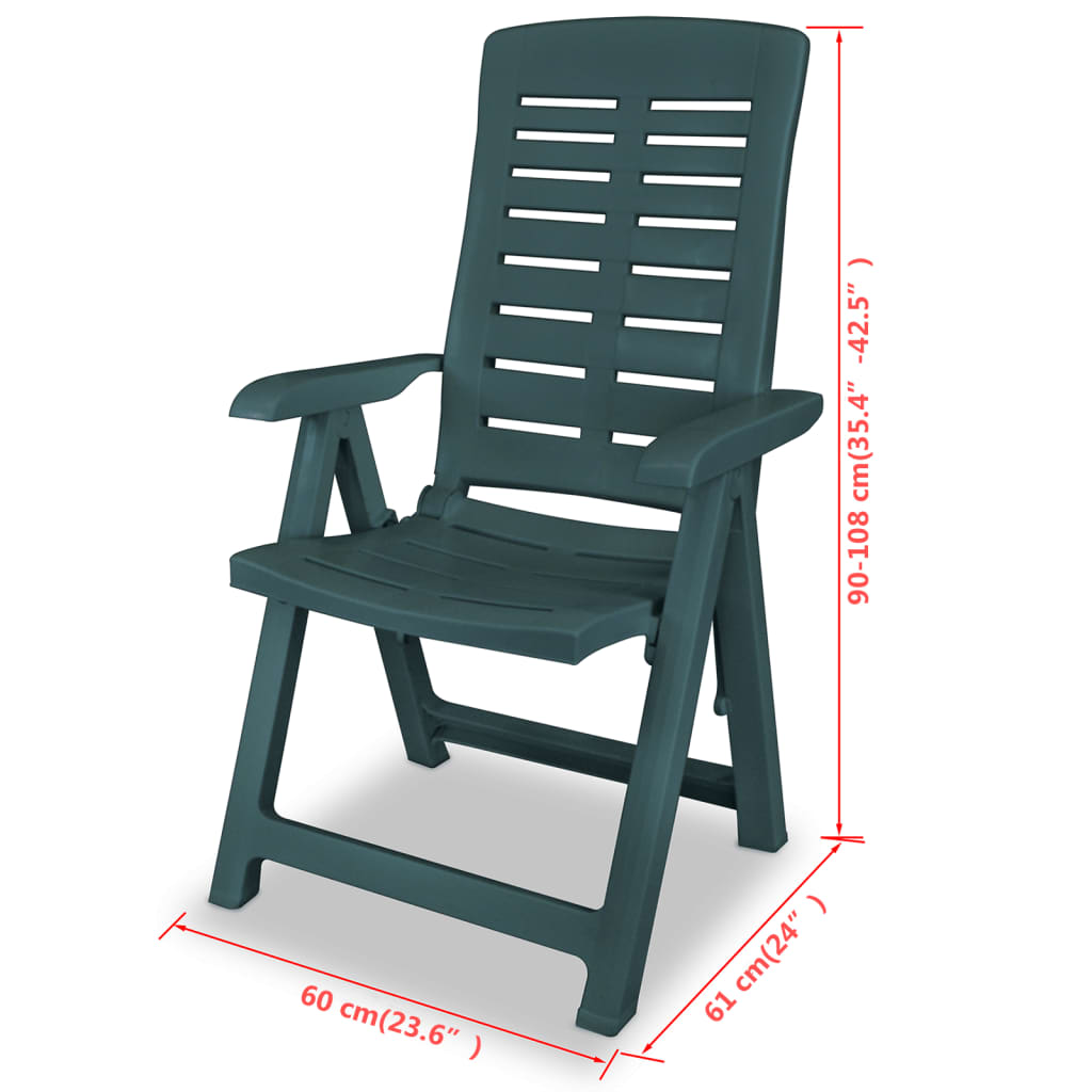 Cadeiras de jardim reclináveis 2 pcs plástico verde