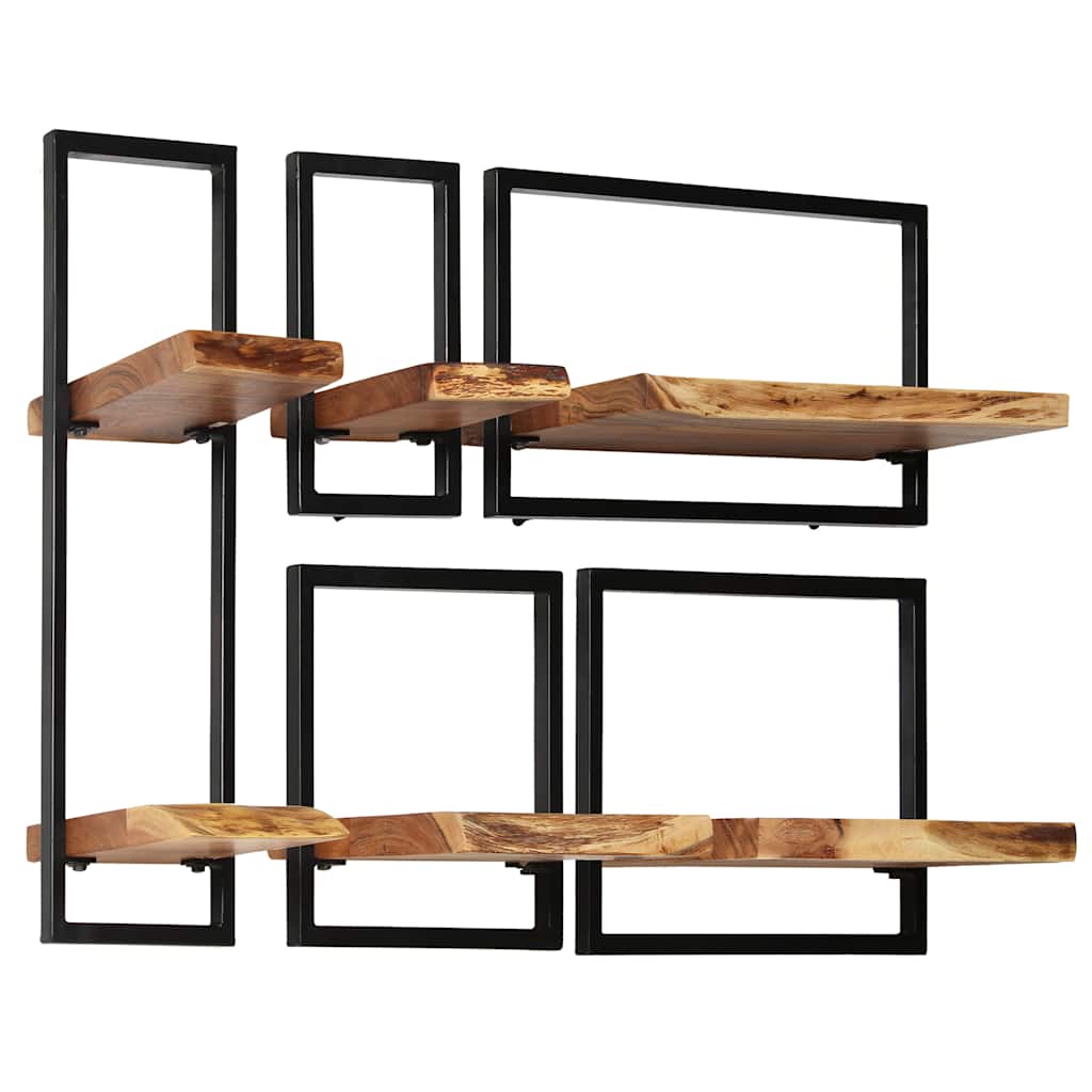 Conjunto prateleiras de parede 5 pcs madeira acácia maciça/aço