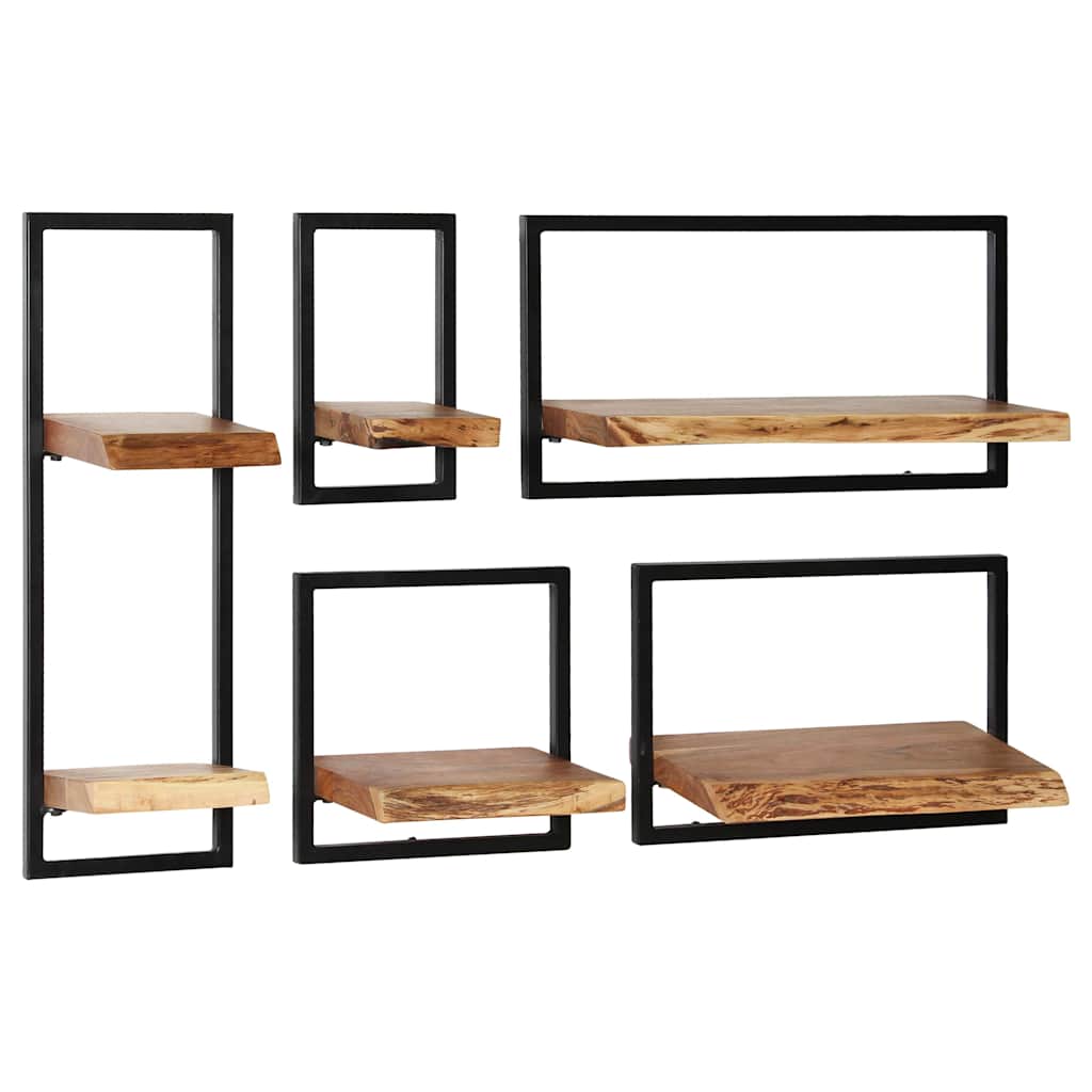 Conjunto prateleiras de parede 5 pcs madeira acácia maciça/aço