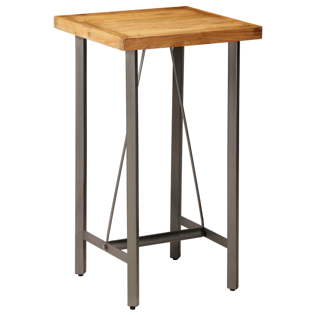 Mesa de bar em madeira de teca recuperada maciça 60x60x107 cm