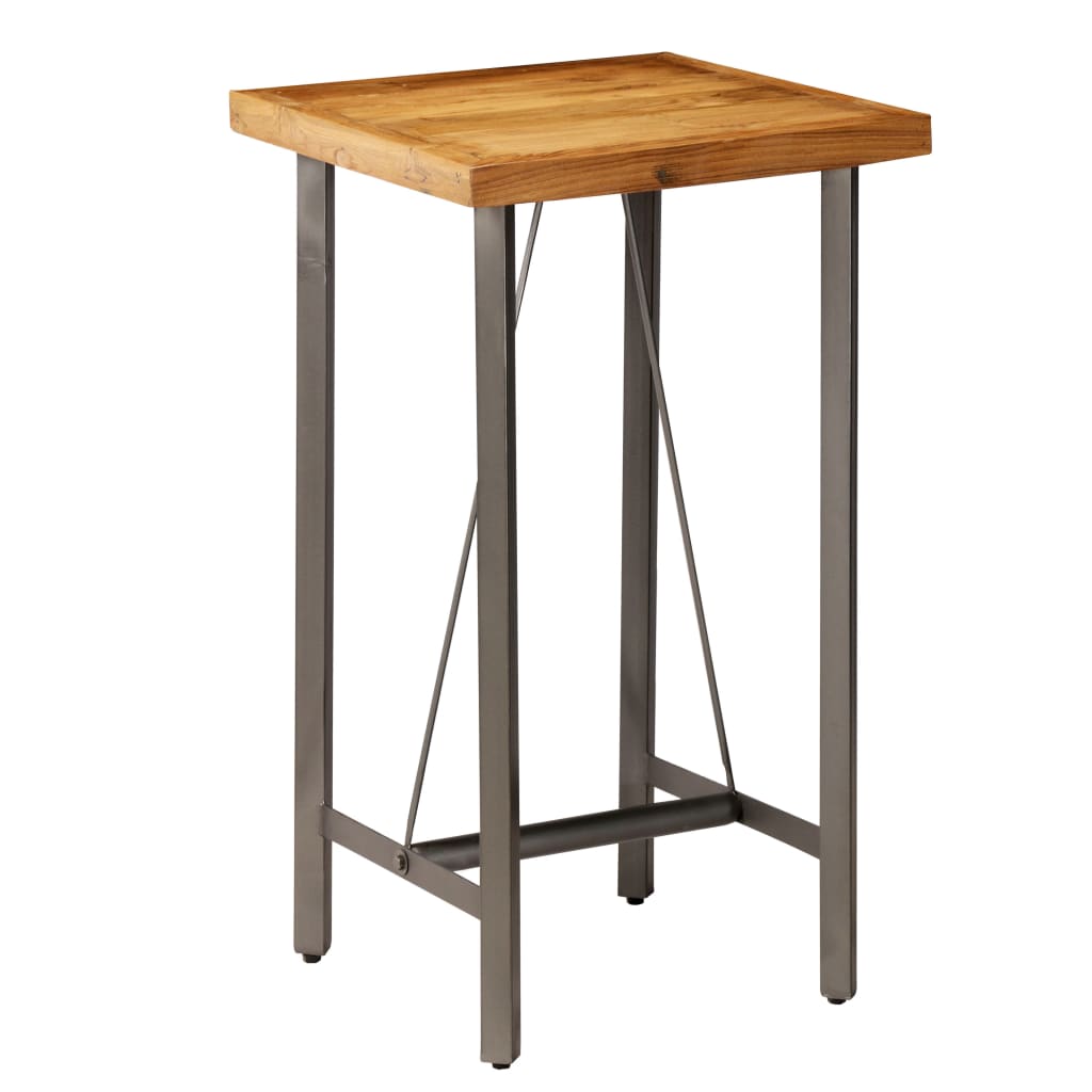 Mesa de bar em madeira de teca recuperada maciça 60x60x107 cm