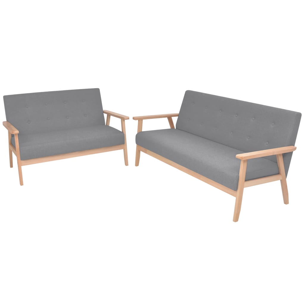 Conjunto de sofás 2 pcs tecido cinzento claro