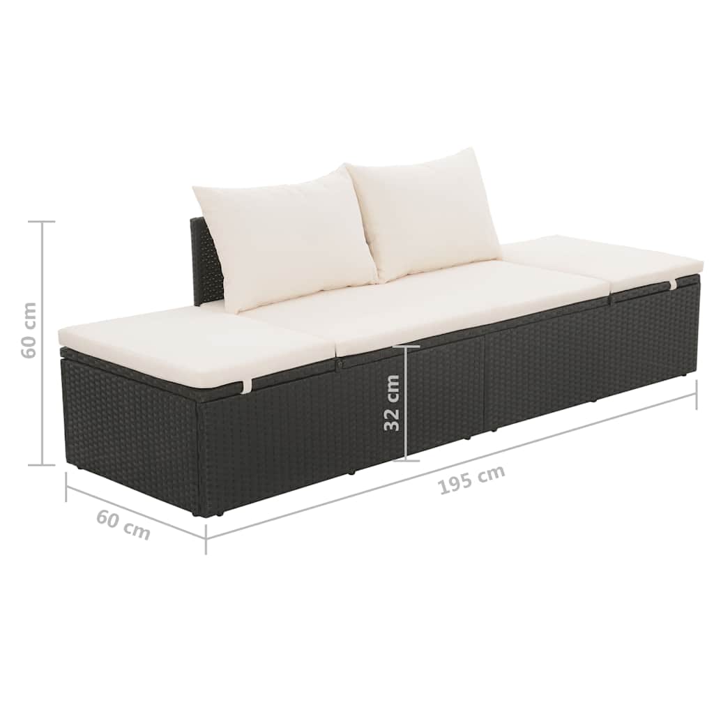 Espreguiçadeira de jardim 195x60 cm vime PE preto