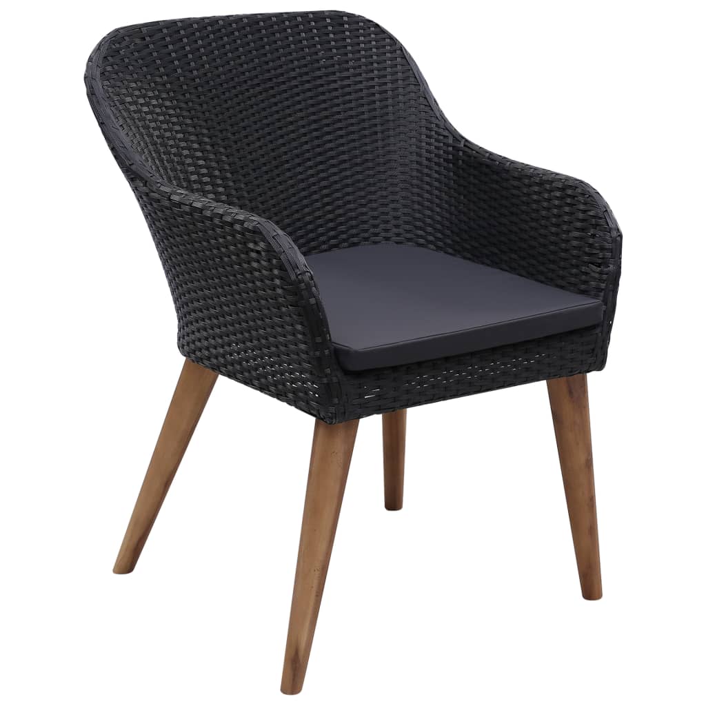 Cadeiras de exterior c/ almofadões 2 pcs vime PE preto
