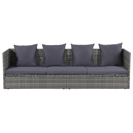 Espreguiçadeira de jardim 200x60 cm vime PE cinzento