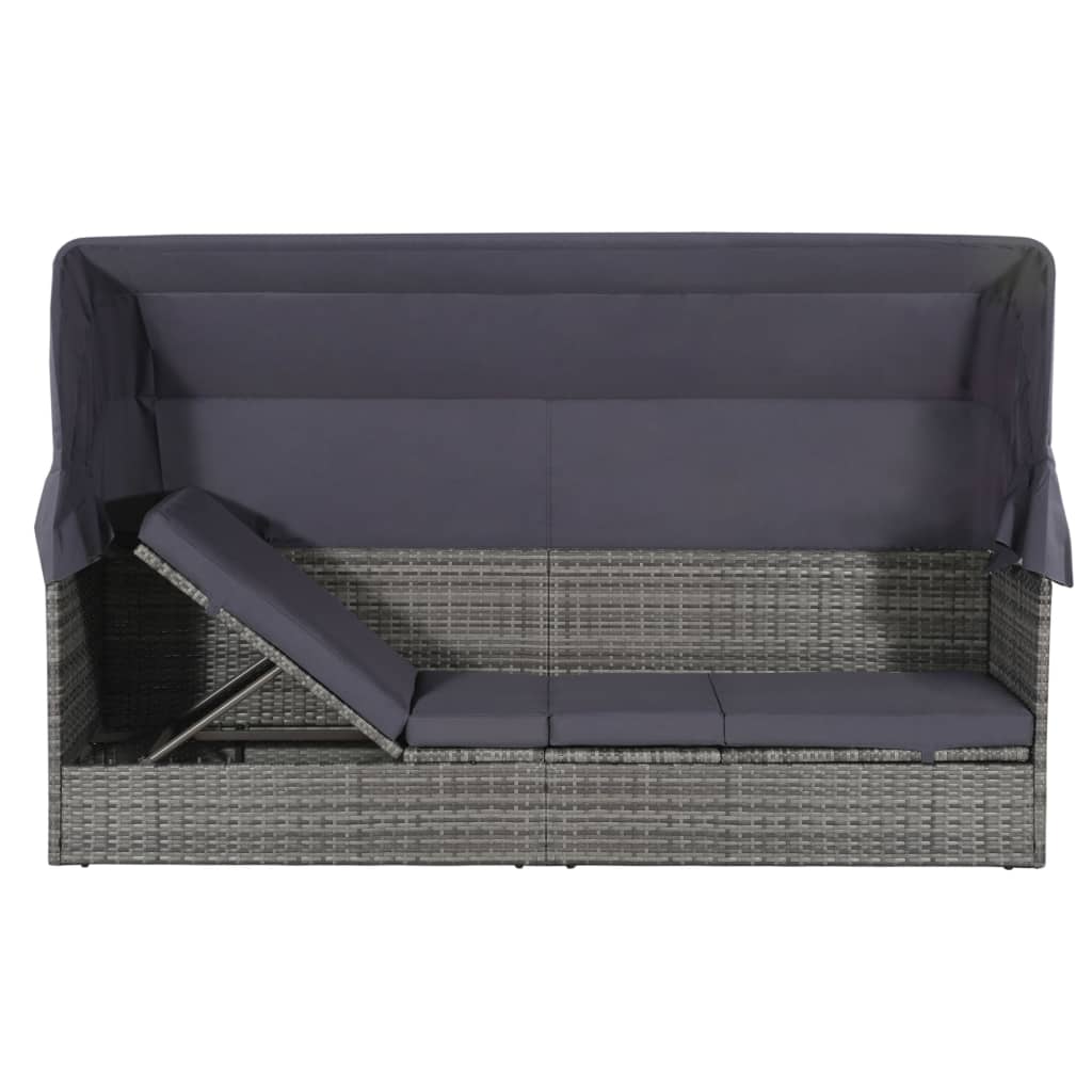 Espreguiçadeira de jardim com toldo 205x62 cm vime PE cinzento