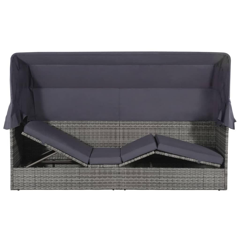 Espreguiçadeira de jardim com toldo 205x62 cm vime PE cinzento