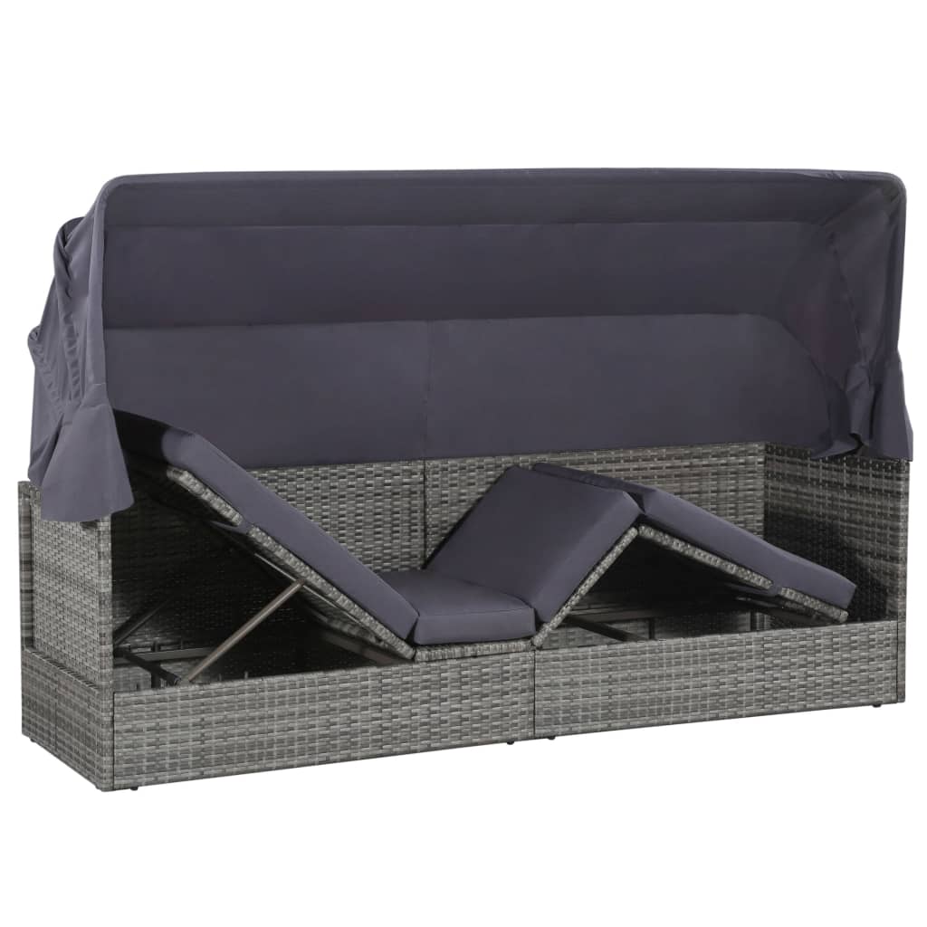 Espreguiçadeira de jardim com toldo 205x62 cm vime PE cinzento